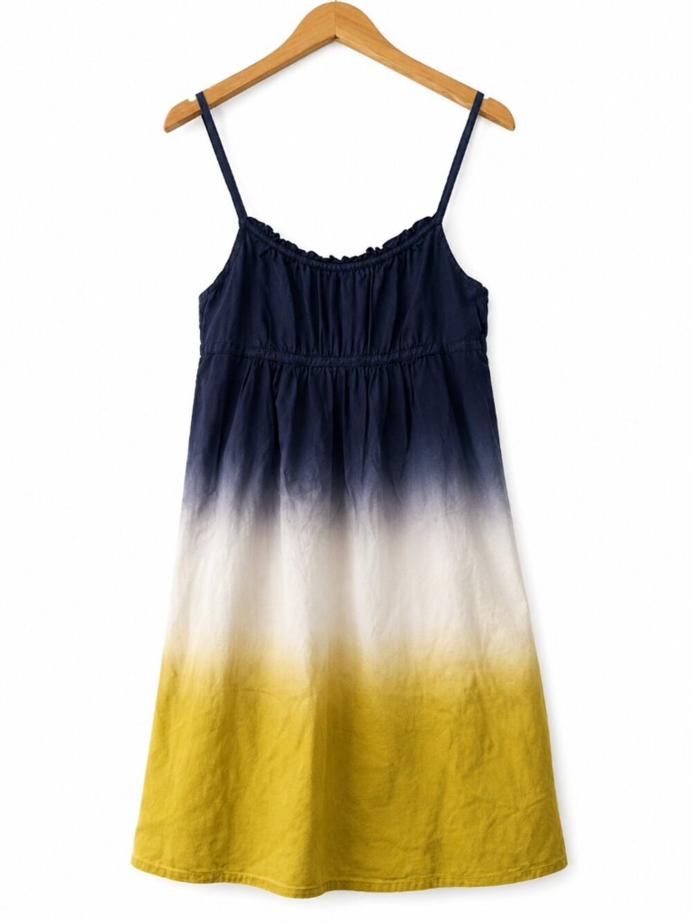 LOFT Blue Yellow Ombre Silk Dress 4 Adjustable Strap Feminine Midi